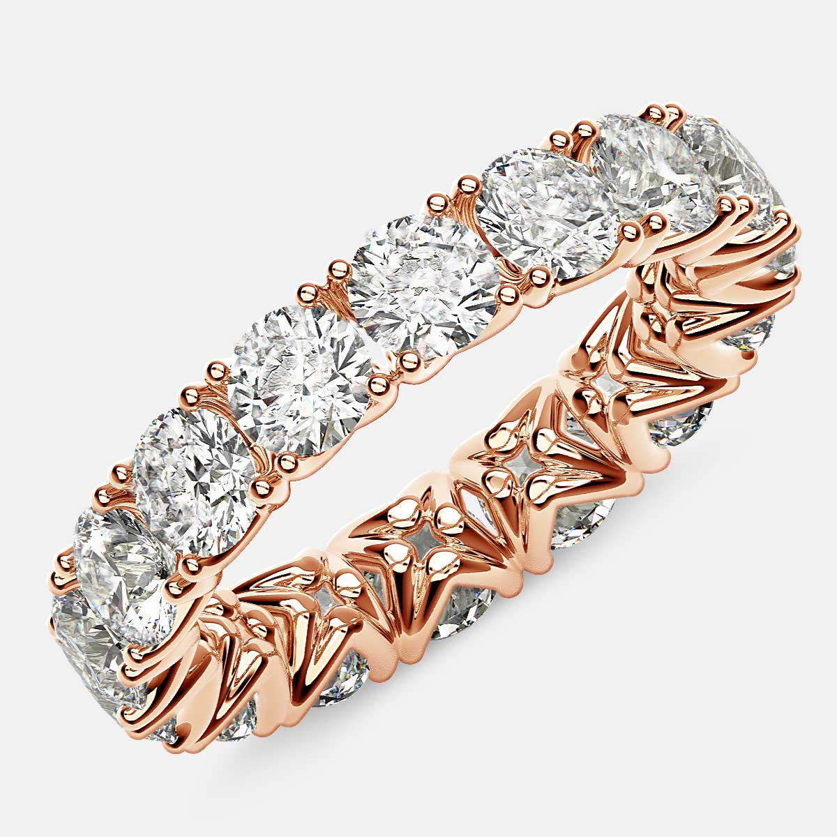 Curved V-Prong Eternity Ring with Round Diamonds in 18k Rose Gold