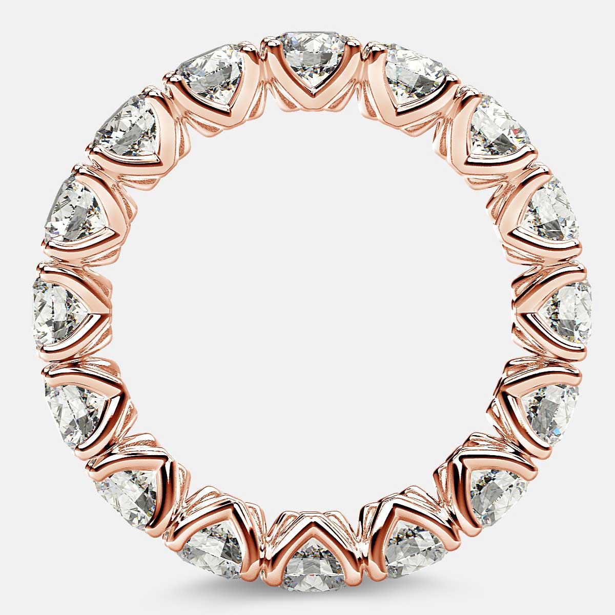 Curved V-Prong Eternity Ring with Round Diamonds in 18k Rose Gold