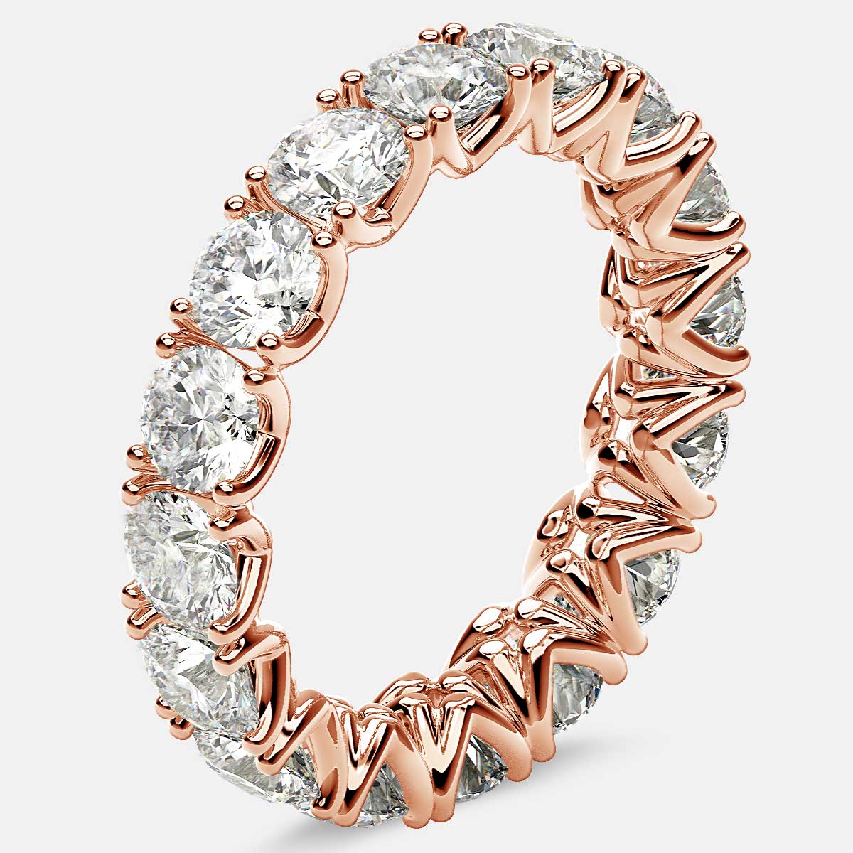 Curved V-Prong Eternity Ring with Round Diamonds in 18k Rose Gold