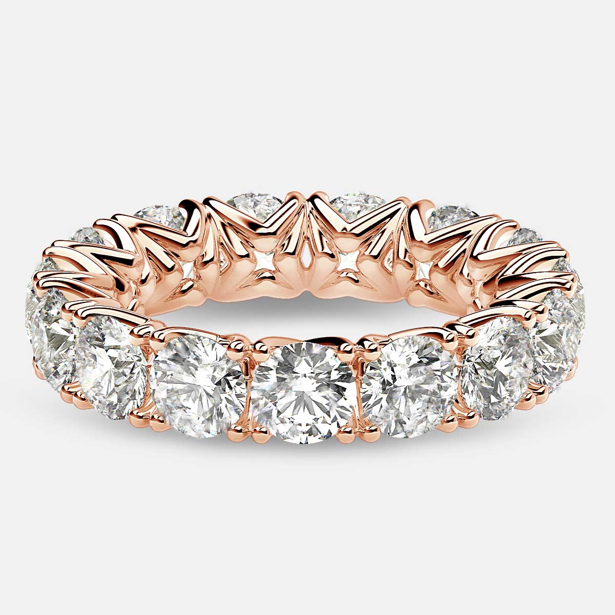 Curved V-Prong Eternity Ring with Round Diamonds in 18k Rose Gold