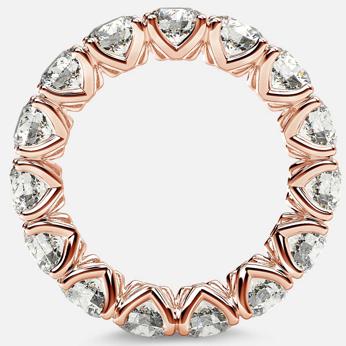 Curved V-Prong Eternity Ring with Round Diamonds in 18k Rose Gold