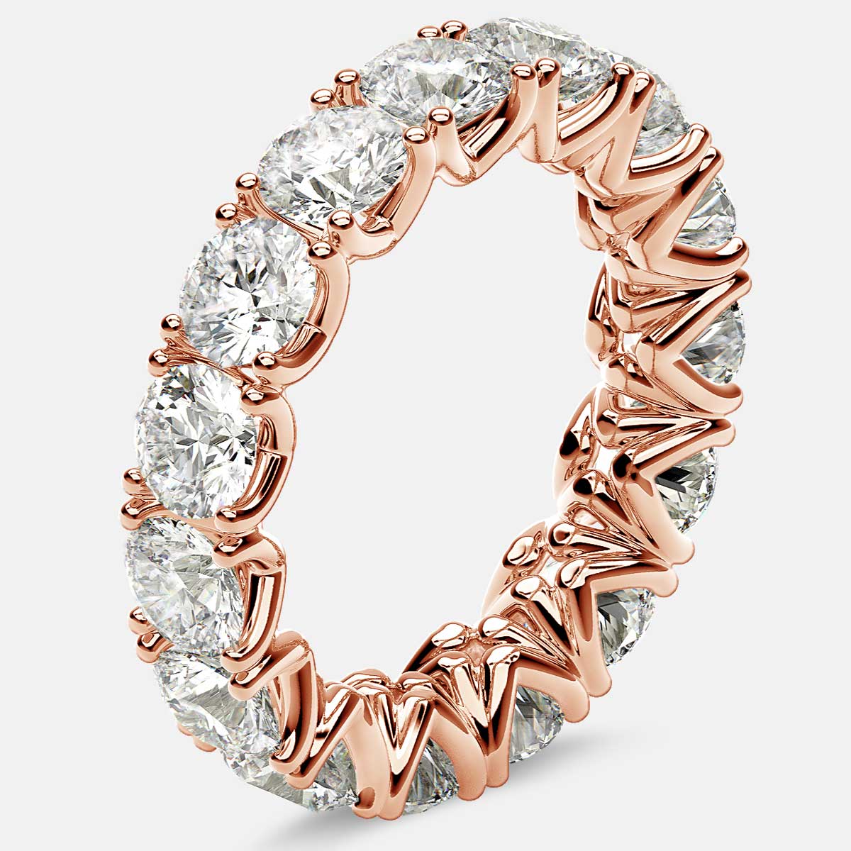 Curved V-Prong Eternity Ring with Round Diamonds in 18k Rose Gold