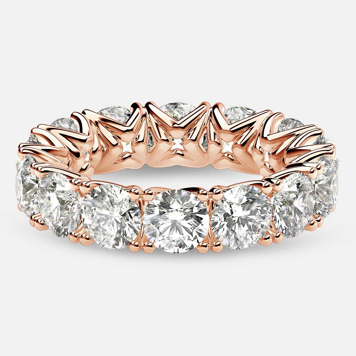 Curved V-Prong Eternity Ring with Round Diamonds in 18k Rose Gold