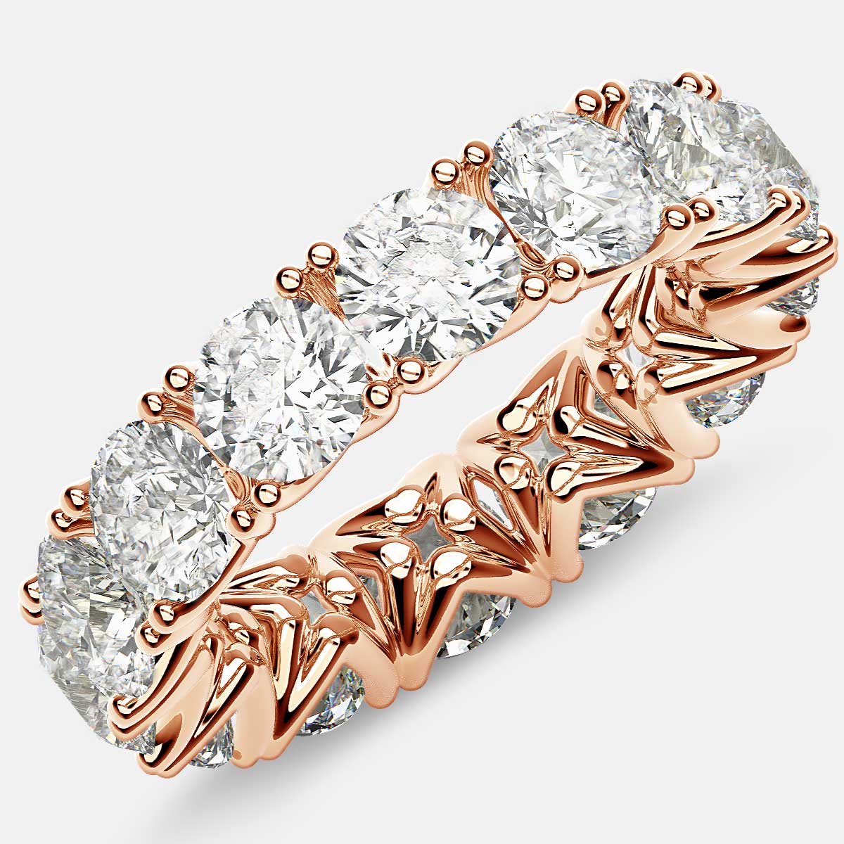 Curved V-Prong Eternity Ring with Round Diamonds in 18k Rose Gold