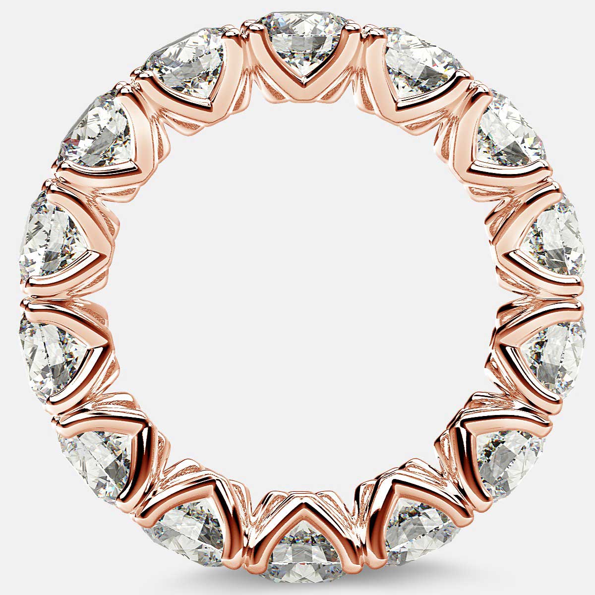 Curved V-Prong Eternity Ring with Round Diamonds in 18k Rose Gold