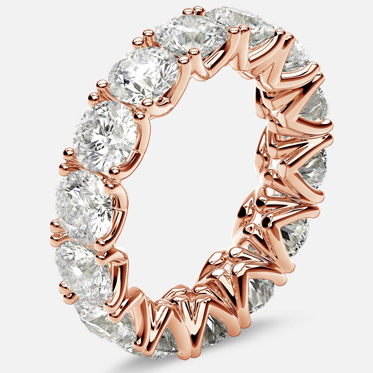 Curved V-Prong Eternity Ring with Round Diamonds in 18k Rose Gold