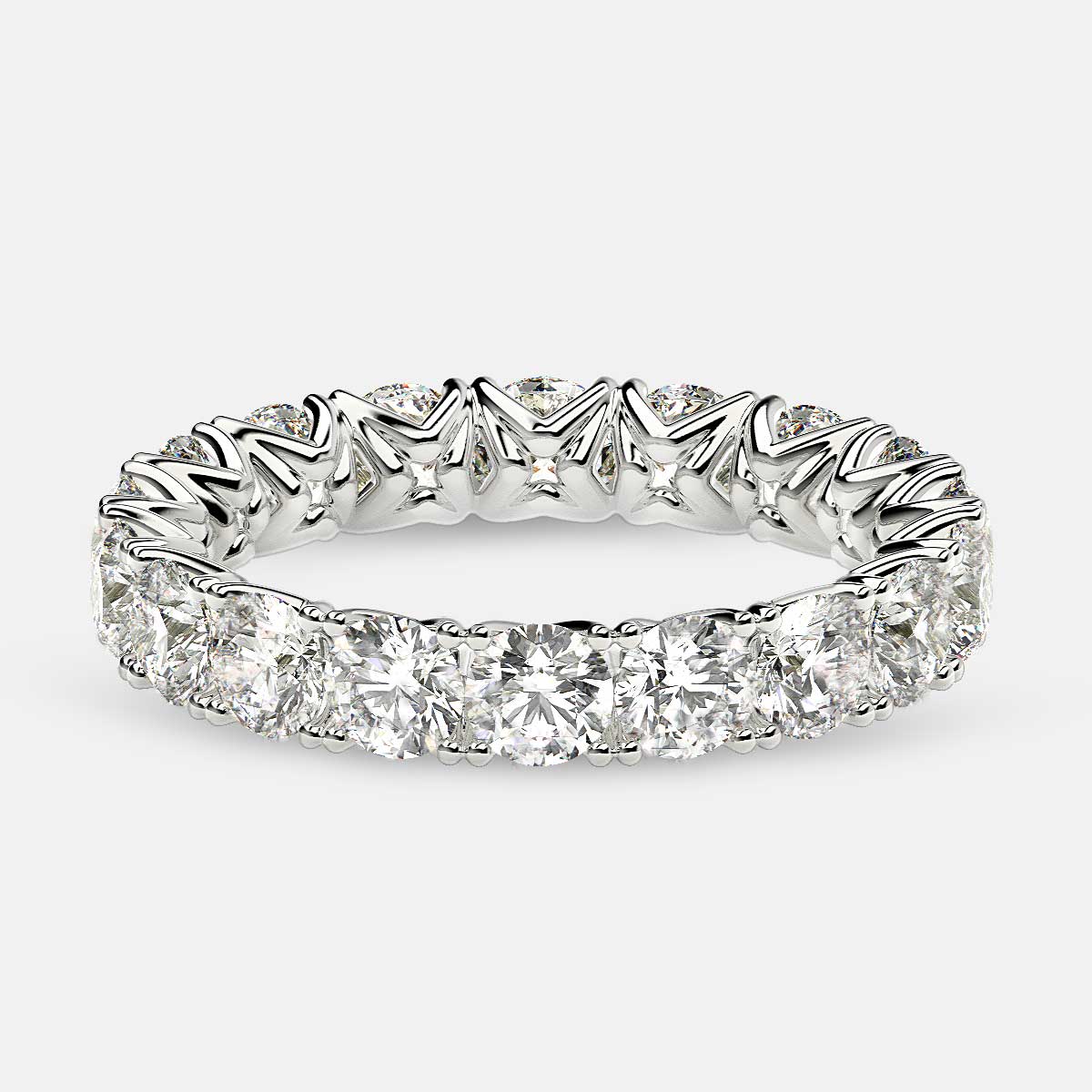 Curved V-Prong Eternity Ring with Round Diamonds in 18k White Gold