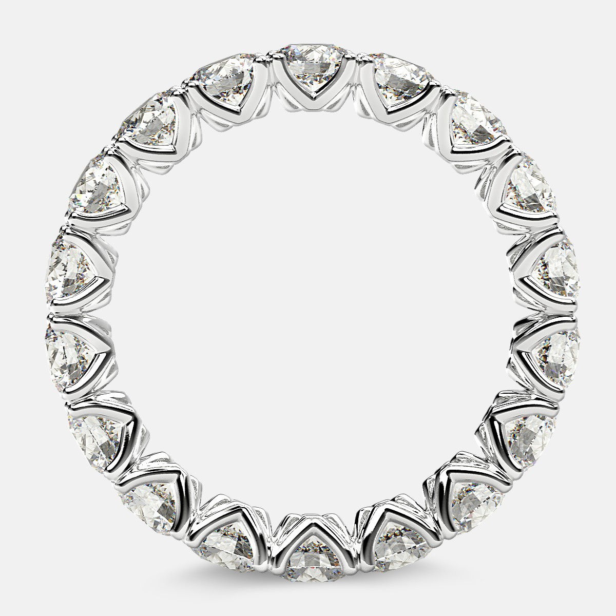 Curved V-Prong Eternity Ring with Round Diamonds in 18k White Gold