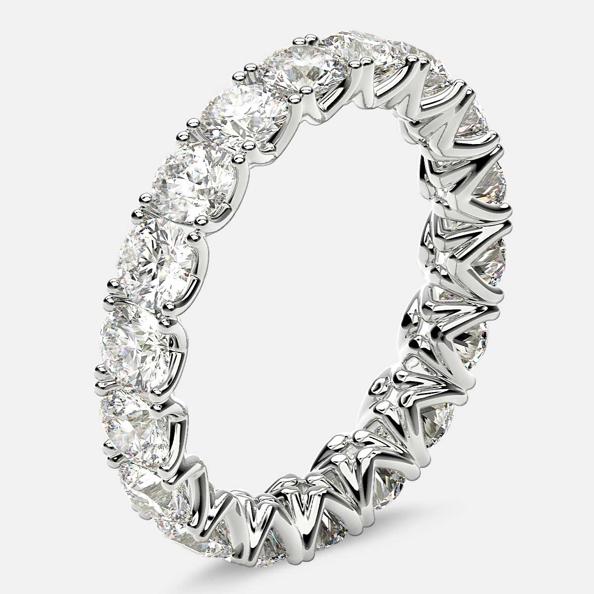 Curved V-Prong Eternity Ring with Round Diamonds in 18k White Gold