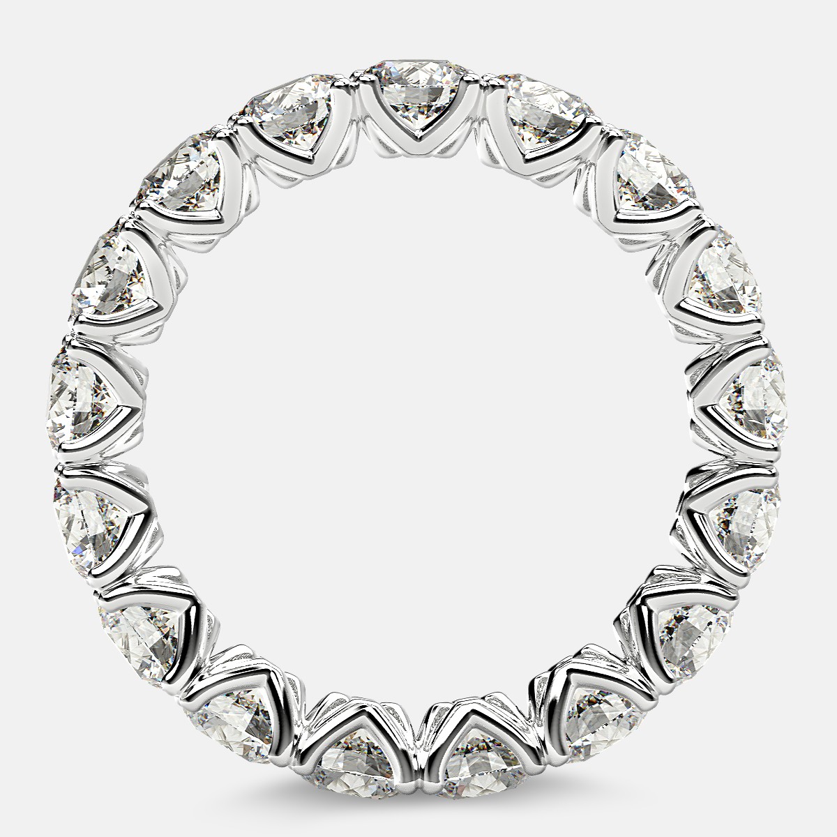 Curved V-Prong Eternity Ring with Round Diamonds in 18k White Gold