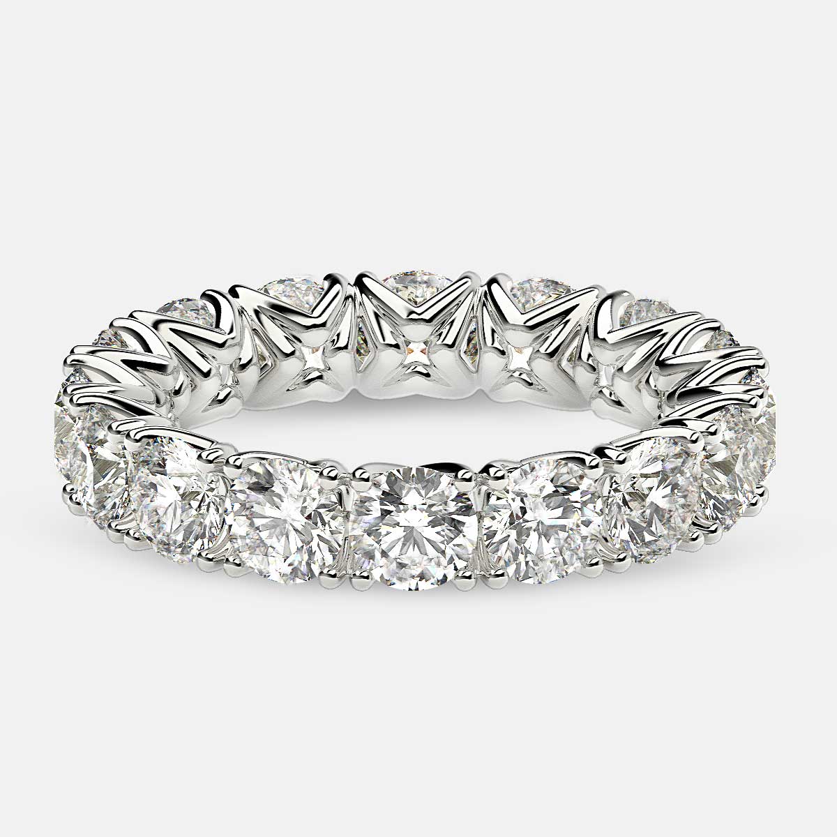 Curved V-Prong Eternity Ring with Round Diamonds in 18k White Gold