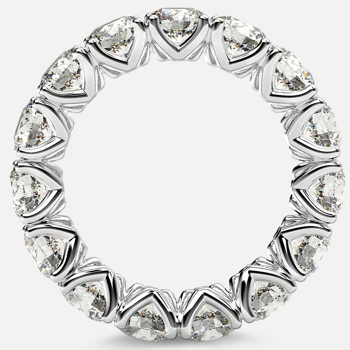 Curved V-Prong Eternity Ring with Round Diamonds in 18k White Gold