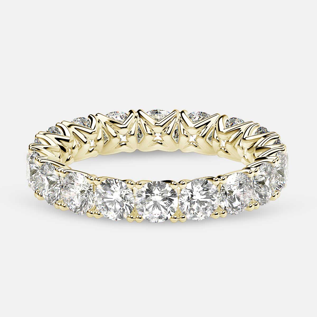 Curved V-Prong Eternity Ring with Round Diamonds in 18k Yellow Gold