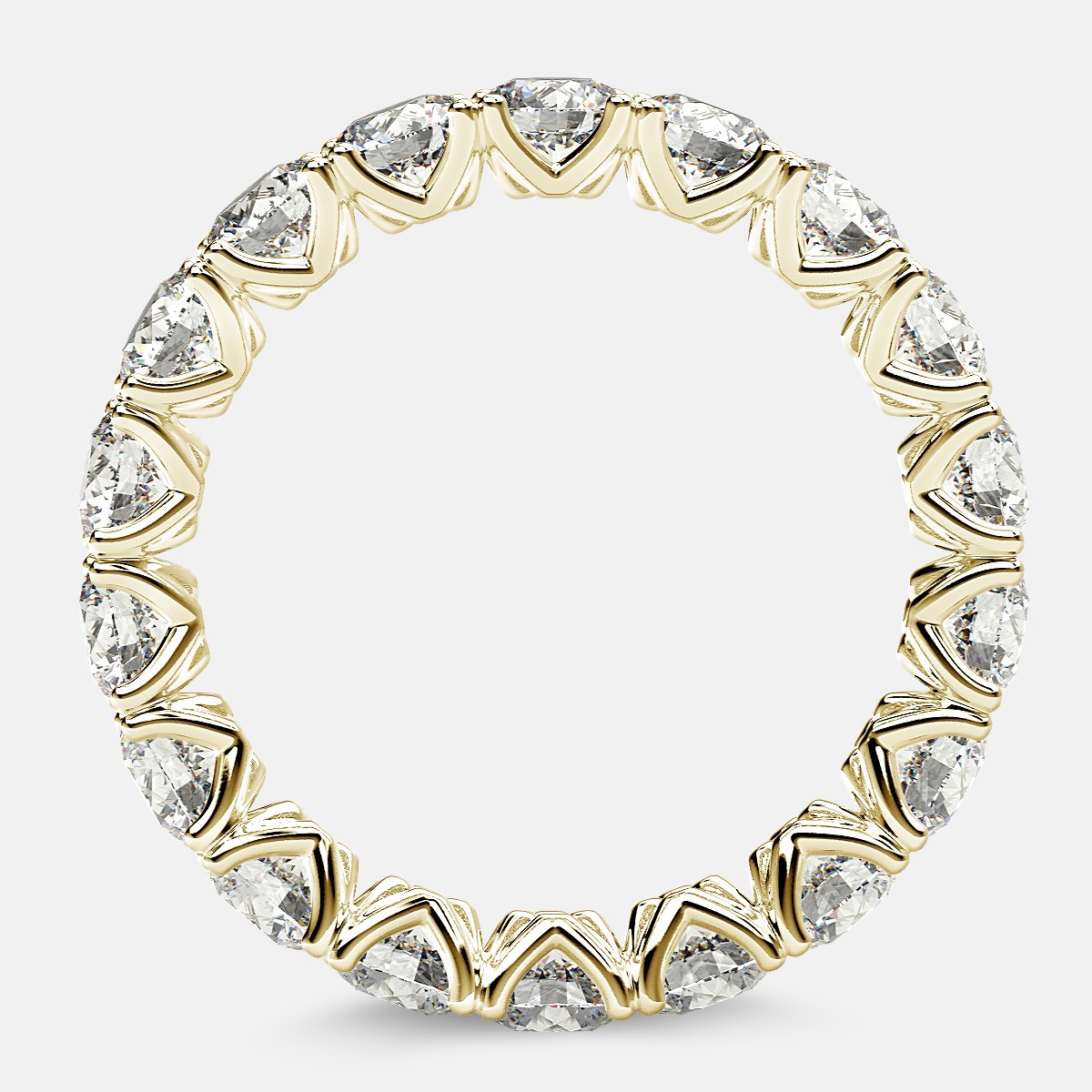 Curved V-Prong Eternity Ring with Round Diamonds in 18k Yellow Gold