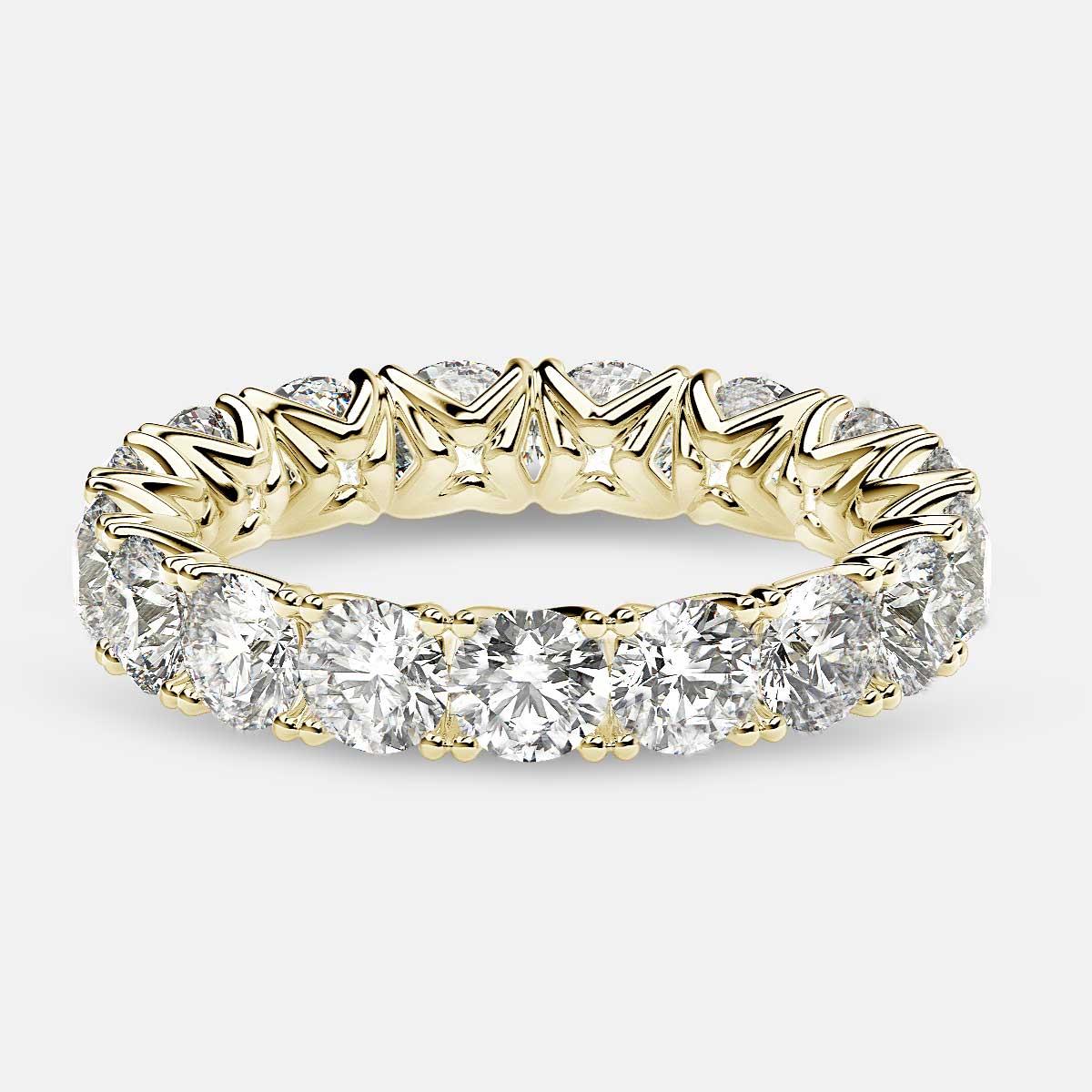 Curved V-Prong Eternity Ring with Round Diamonds in 18k Yellow Gold