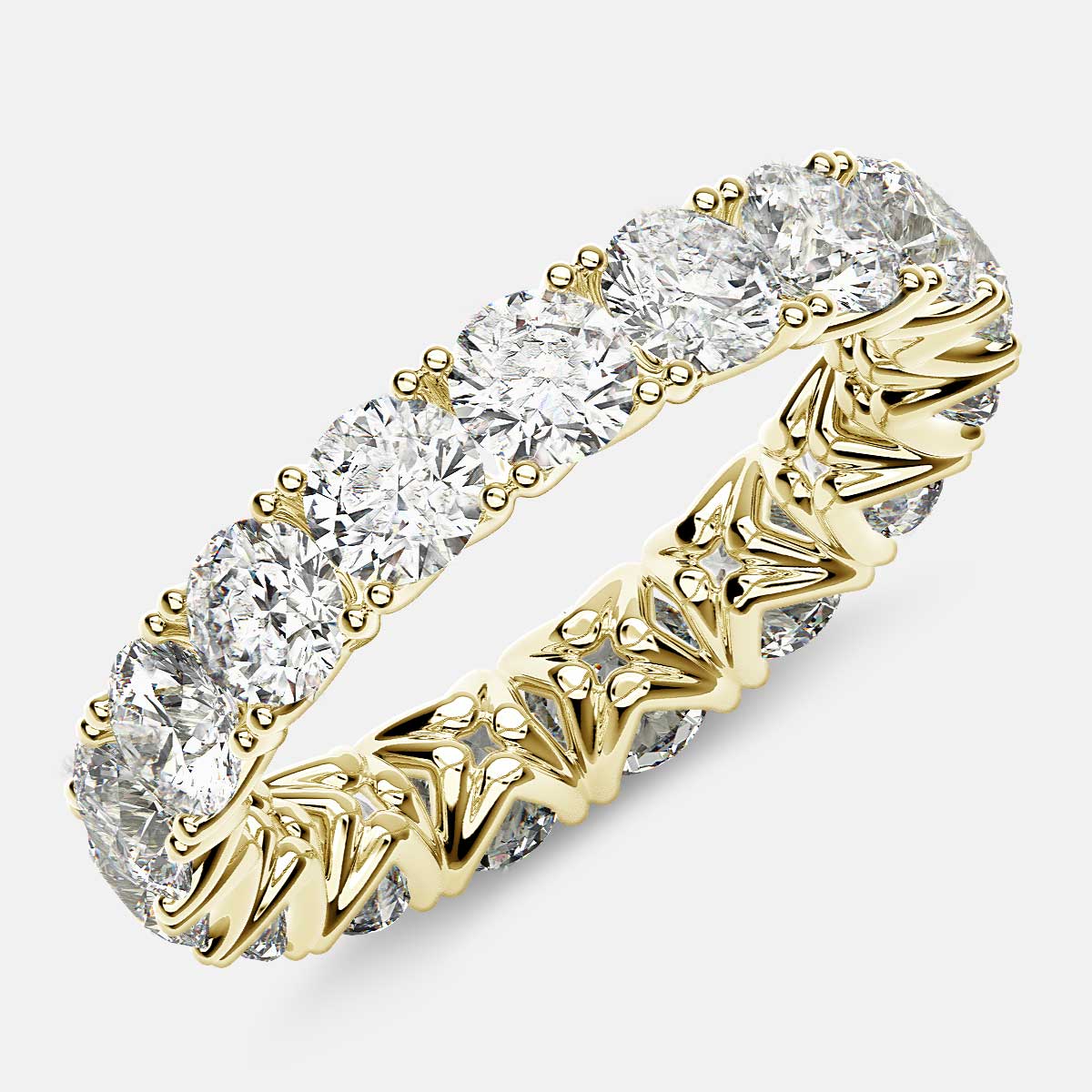 Curved V-Prong Eternity Ring with Round Diamonds in 18k Yellow Gold