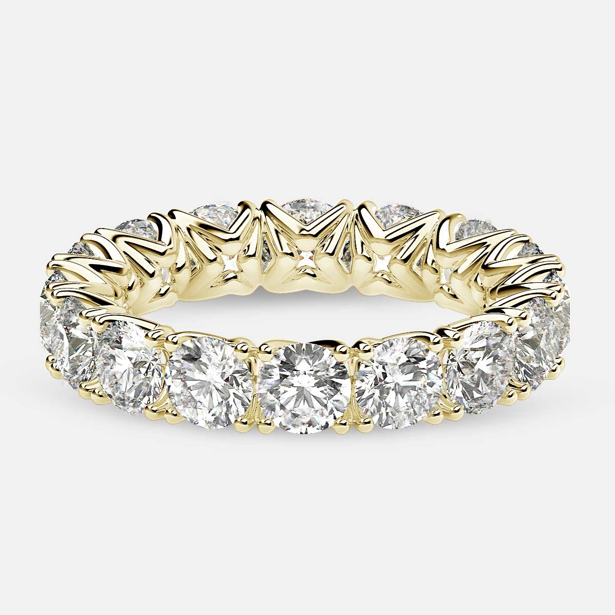 Curved V-Prong Eternity Ring with Round Diamonds in 18k Yellow Gold