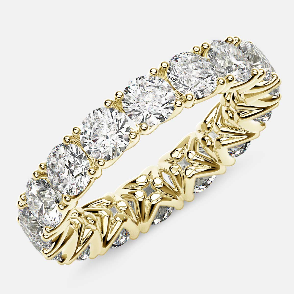 Curved V-Prong Eternity Ring with Round Diamonds in 18k Yellow Gold