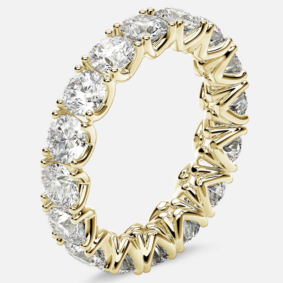 Curved V-Prong Eternity Ring with Round Diamonds in 18k Yellow Gold