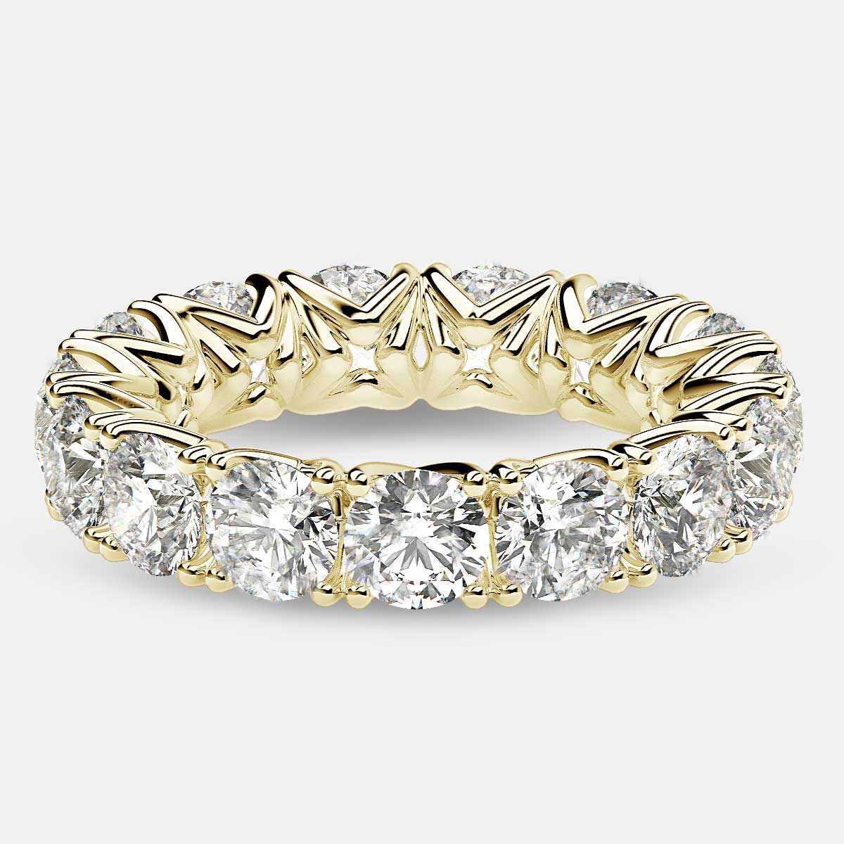 Curved V-Prong Eternity Ring with Round Diamonds in 18k Yellow Gold