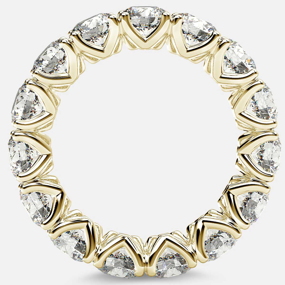 Curved V-Prong Eternity Ring with Round Diamonds in 18k Yellow Gold