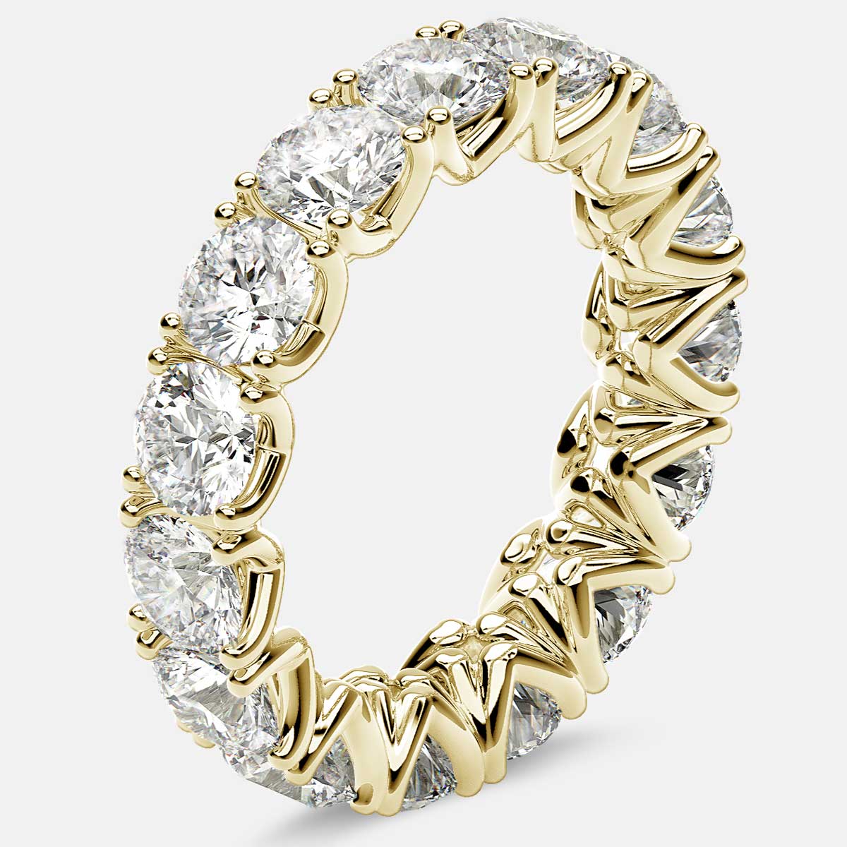 Curved V-Prong Eternity Ring with Round Diamonds in 18k Yellow Gold