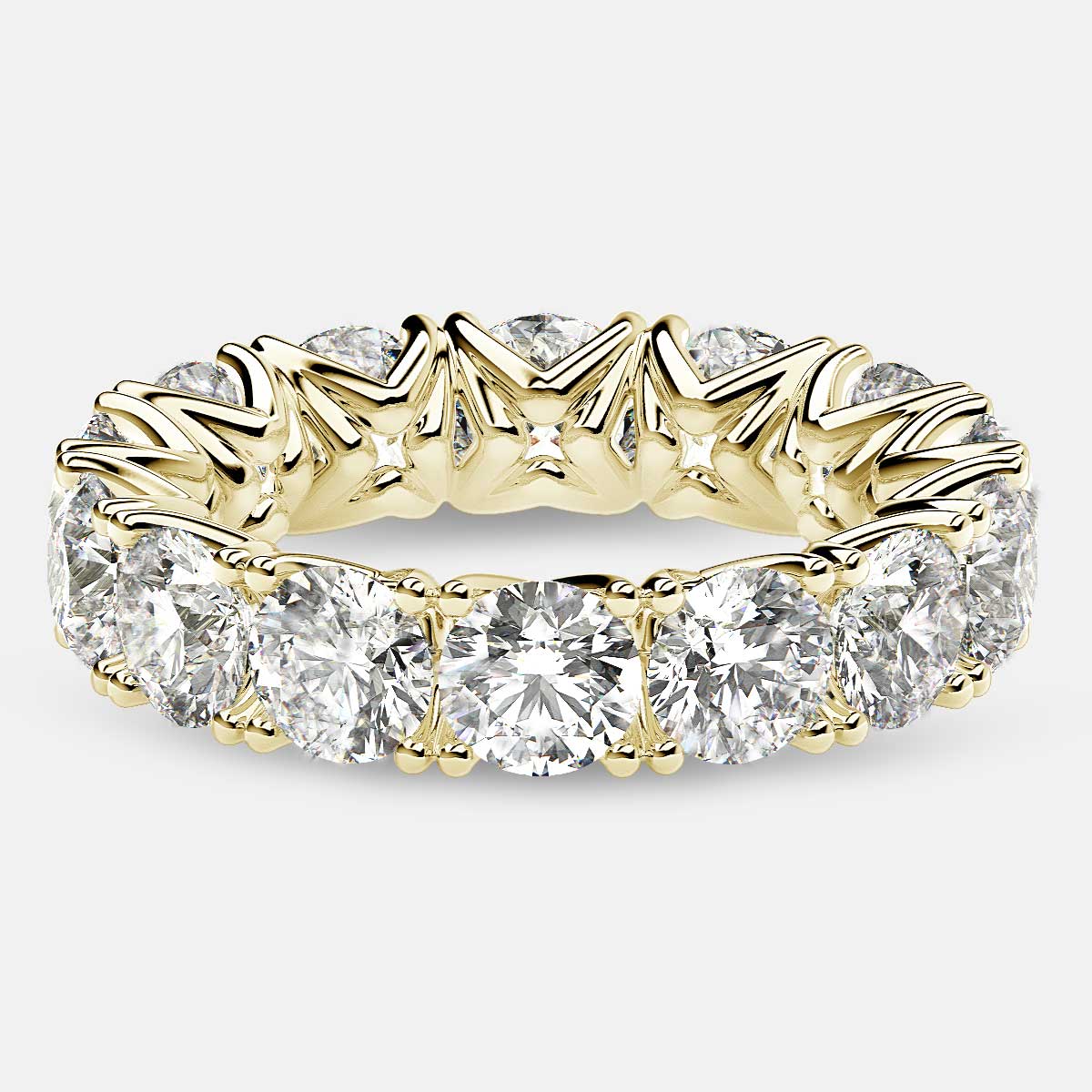 Curved V-Prong Eternity Ring with Round Diamonds in 18k Yellow Gold