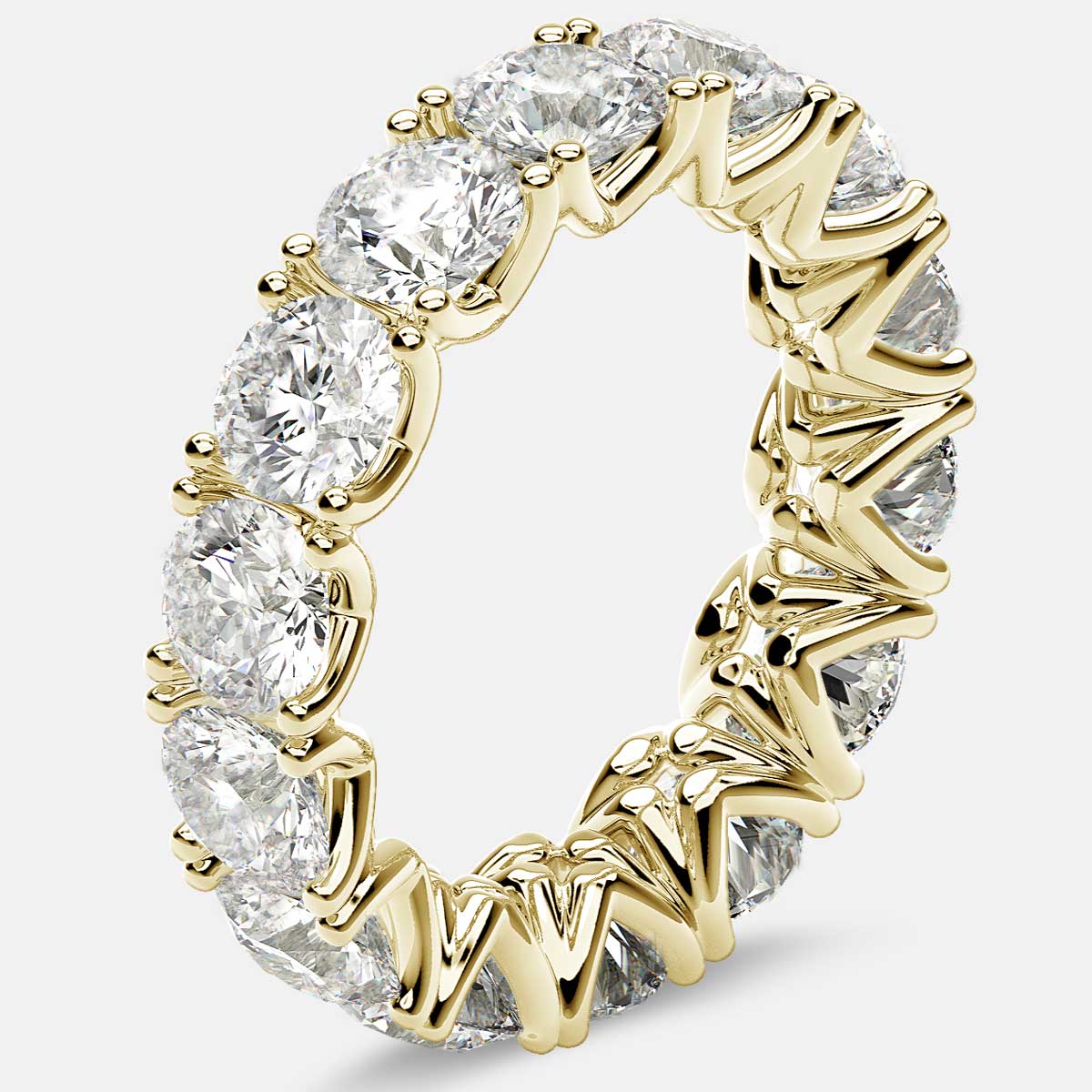 Curved V-Prong Eternity Ring with Round Diamonds in 18k Yellow Gold