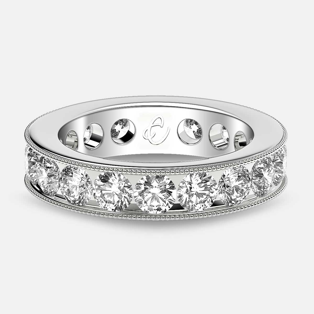 Channel Set Beaded Eternity Ring with Round Diamonds in Platinum