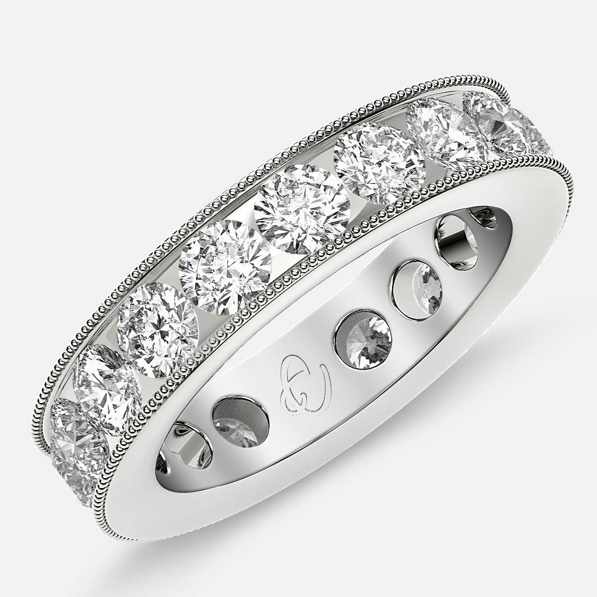 Channel Set Beaded Eternity Ring with Round Diamonds in Platinum