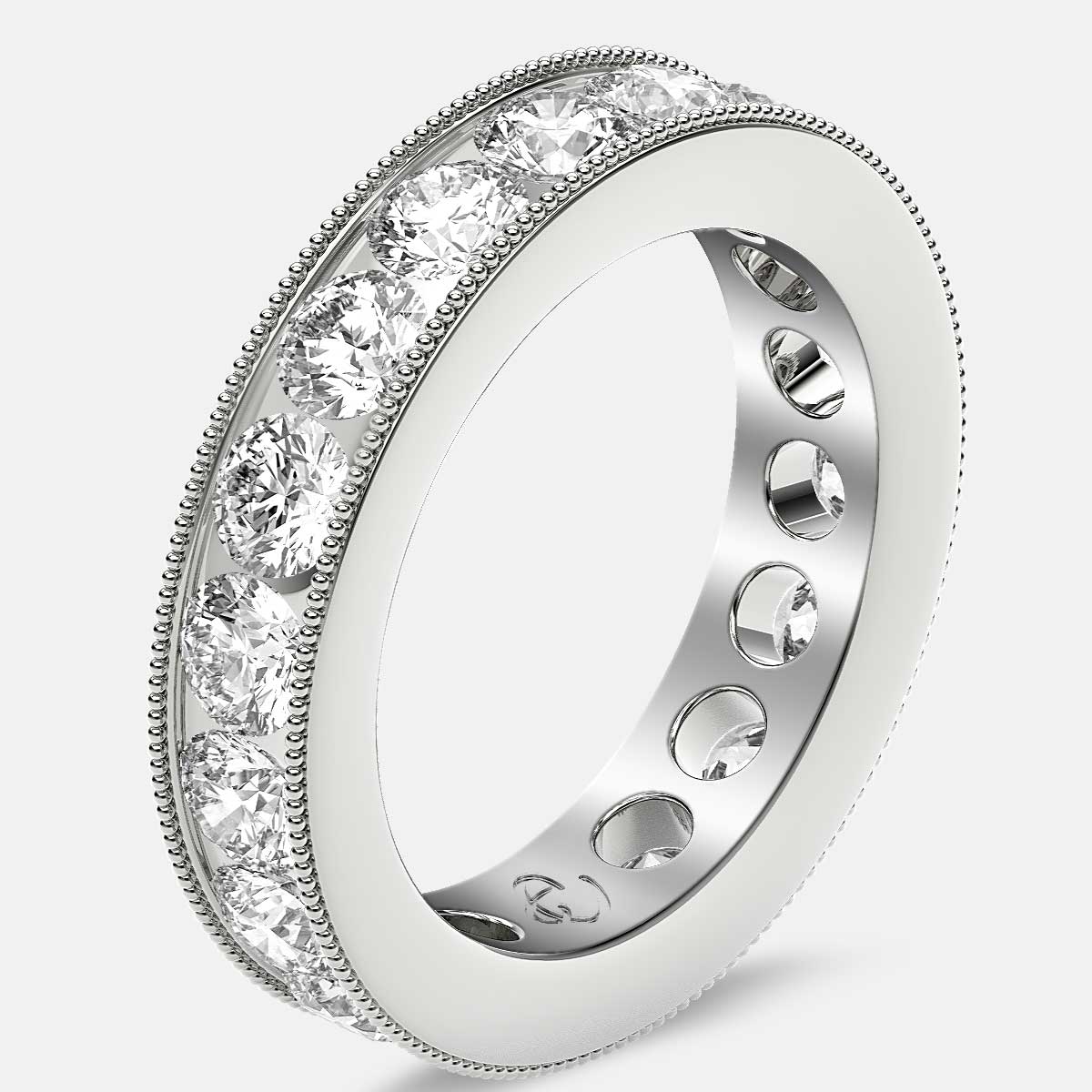 Channel Set Beaded Eternity Ring with Round Diamonds in Platinum