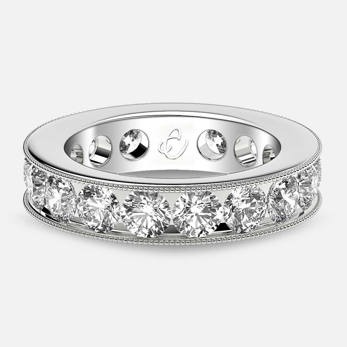 Channel Set Beaded Eternity Ring with Round Diamonds in Platinum