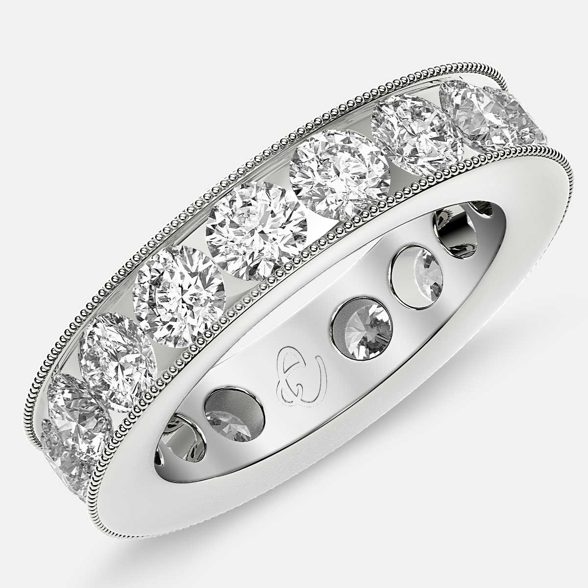 Channel Set Beaded Eternity Ring with Round Diamonds in Platinum