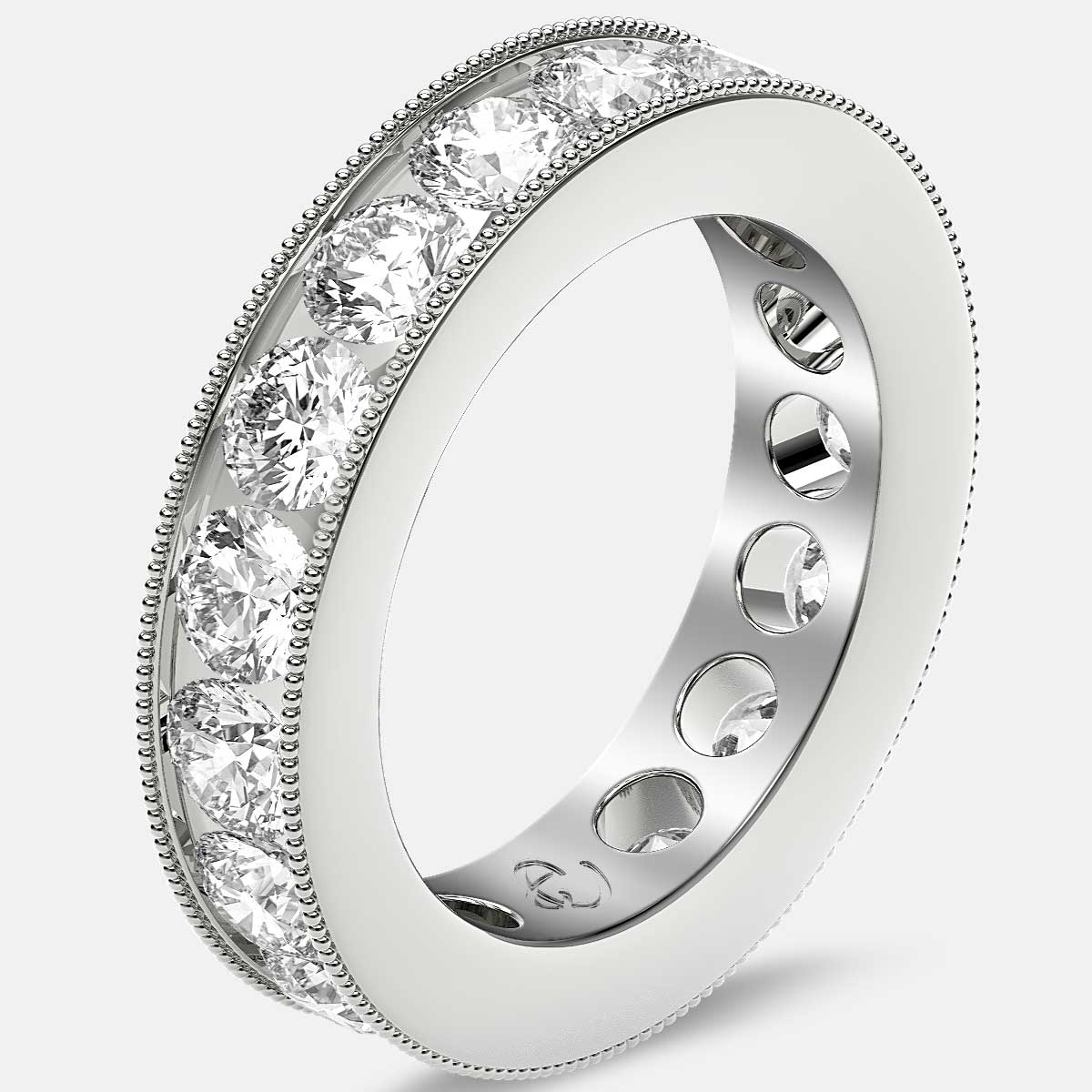 Channel Set Beaded Eternity Ring with Round Diamonds in Platinum