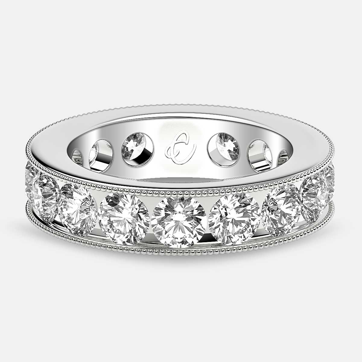 Channel Set Beaded Eternity Ring with Round Diamonds in Platinum