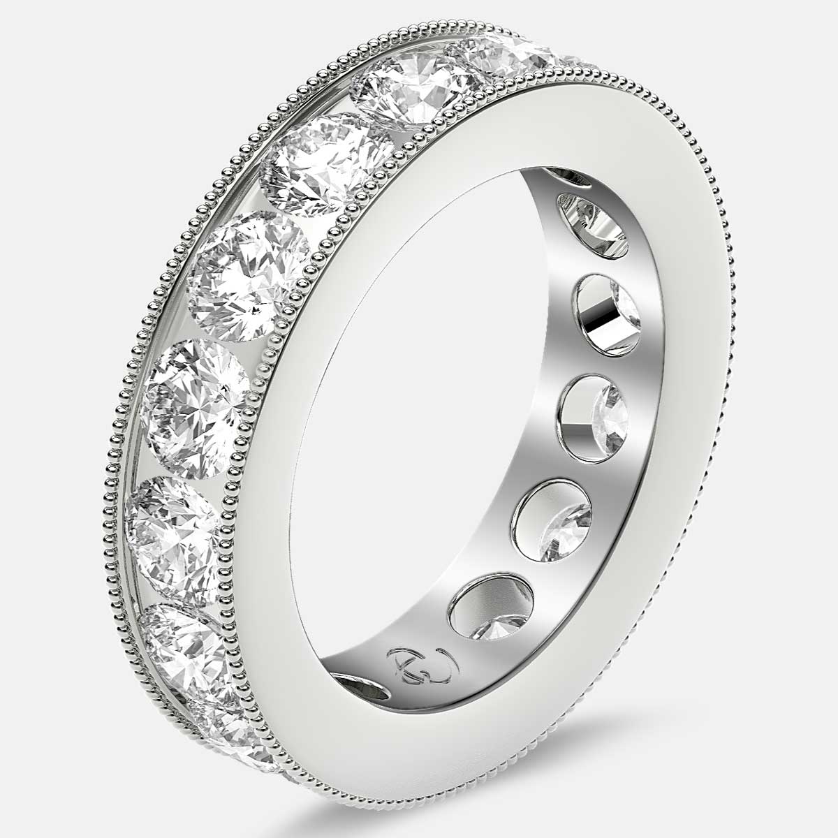 Channel Set Beaded Eternity Ring with Round Diamonds in Platinum