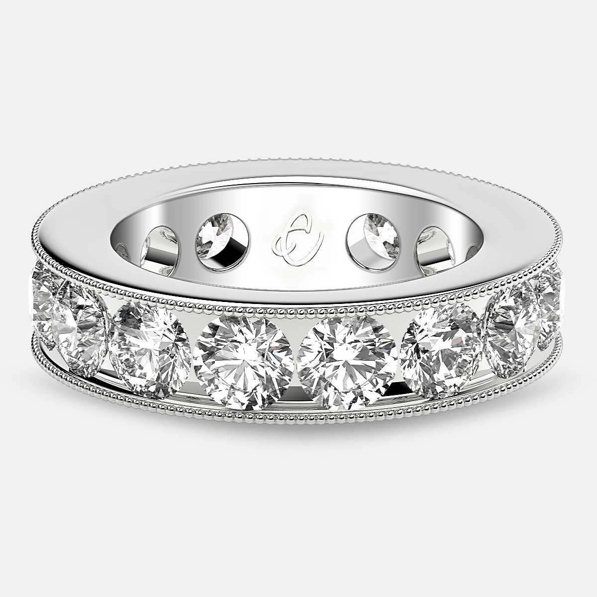 Channel Set Beaded Eternity Ring with Round Diamonds in Platinum