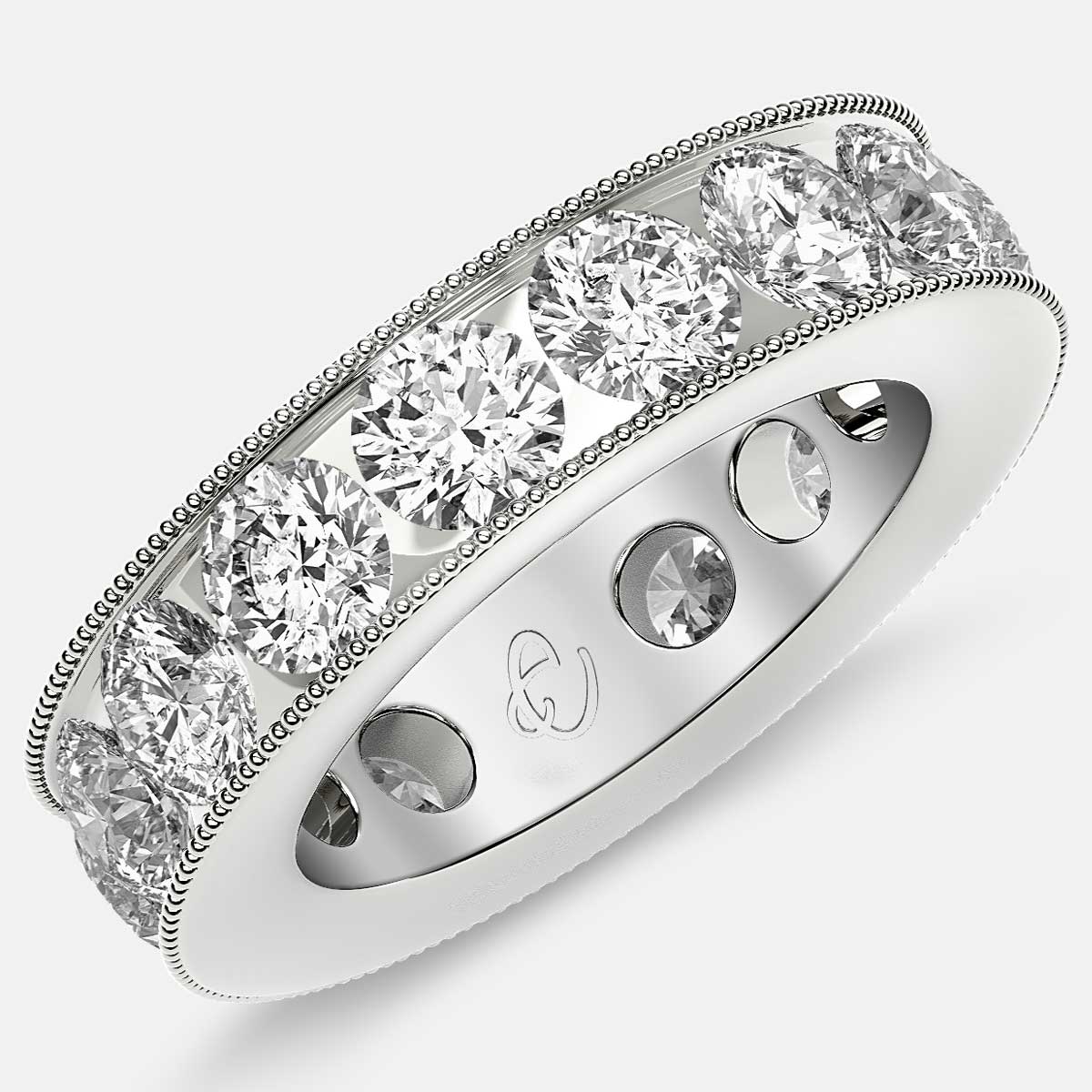 Channel Set Beaded Eternity Ring with Round Diamonds in Platinum