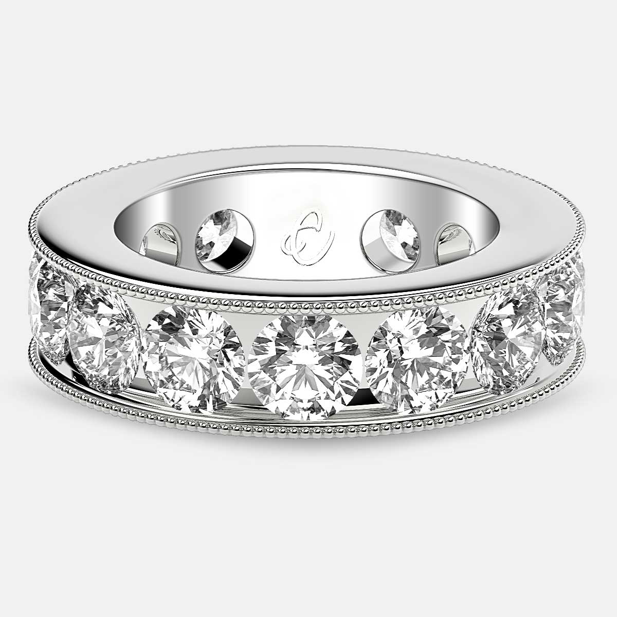 Channel Set Beaded Eternity Ring with Round Diamonds in Platinum