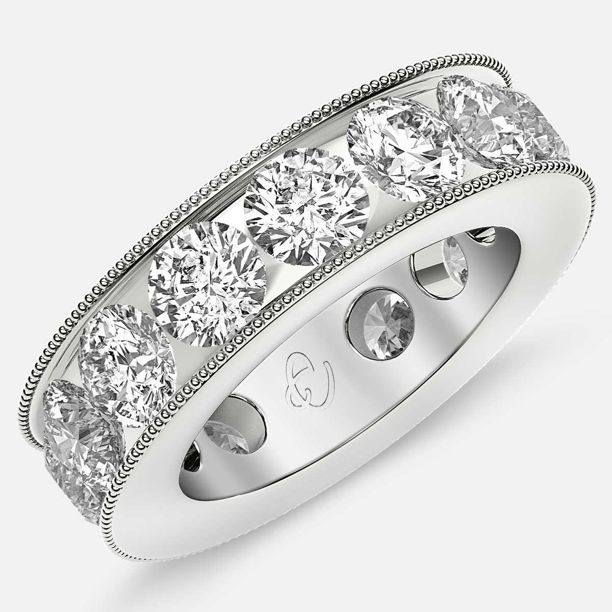 Channel Set Beaded Eternity Ring with Round Diamonds in Platinum