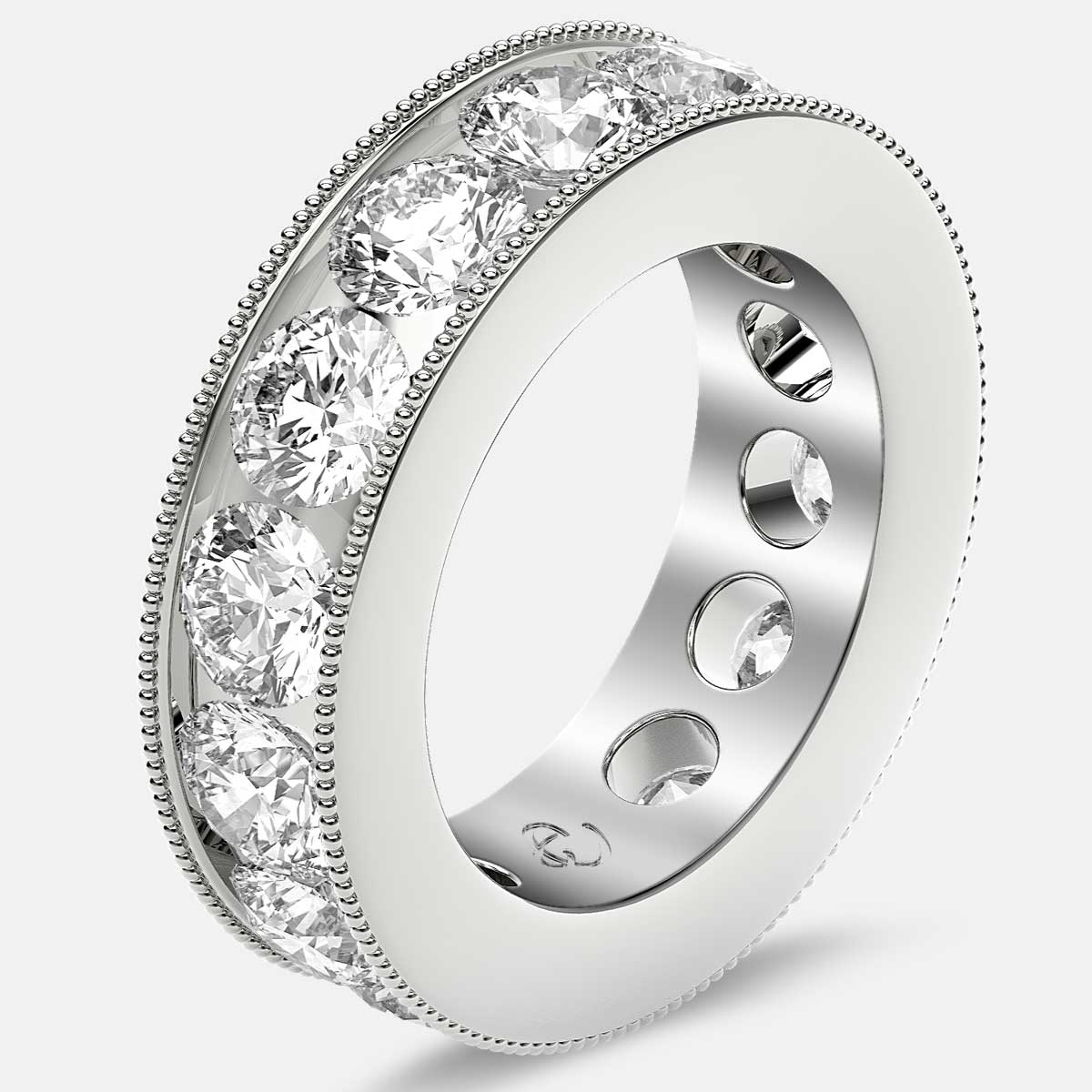 Channel Set Beaded Eternity Ring with Round Diamonds in Platinum