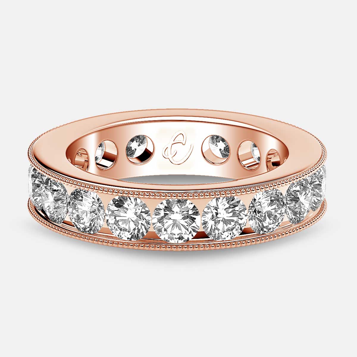 Channel Set Beaded Eternity Ring with Round Diamonds in 18k Rose Gold