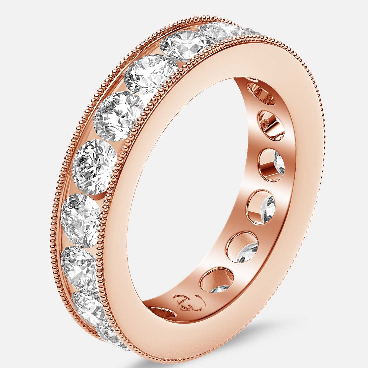 Channel Set Beaded Eternity Ring with Round Diamonds in 18k Rose Gold