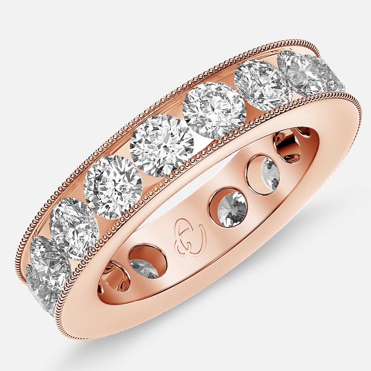 Channel Set Beaded Eternity Ring with Round Diamonds in 18k Rose Gold