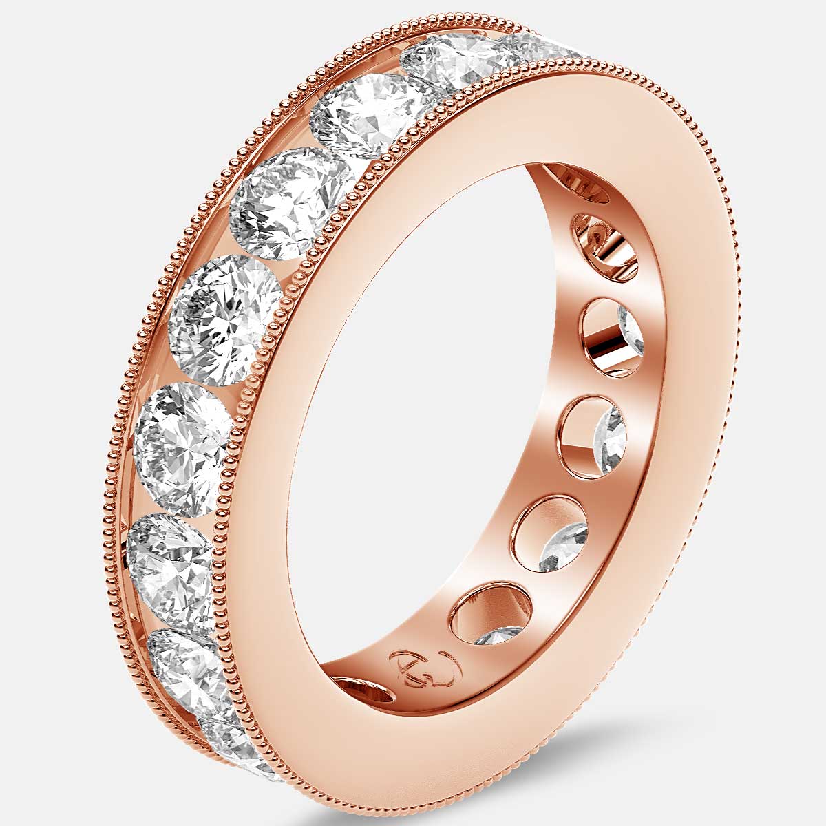 Channel Set Beaded Eternity Ring with Round Diamonds in 18k Rose Gold