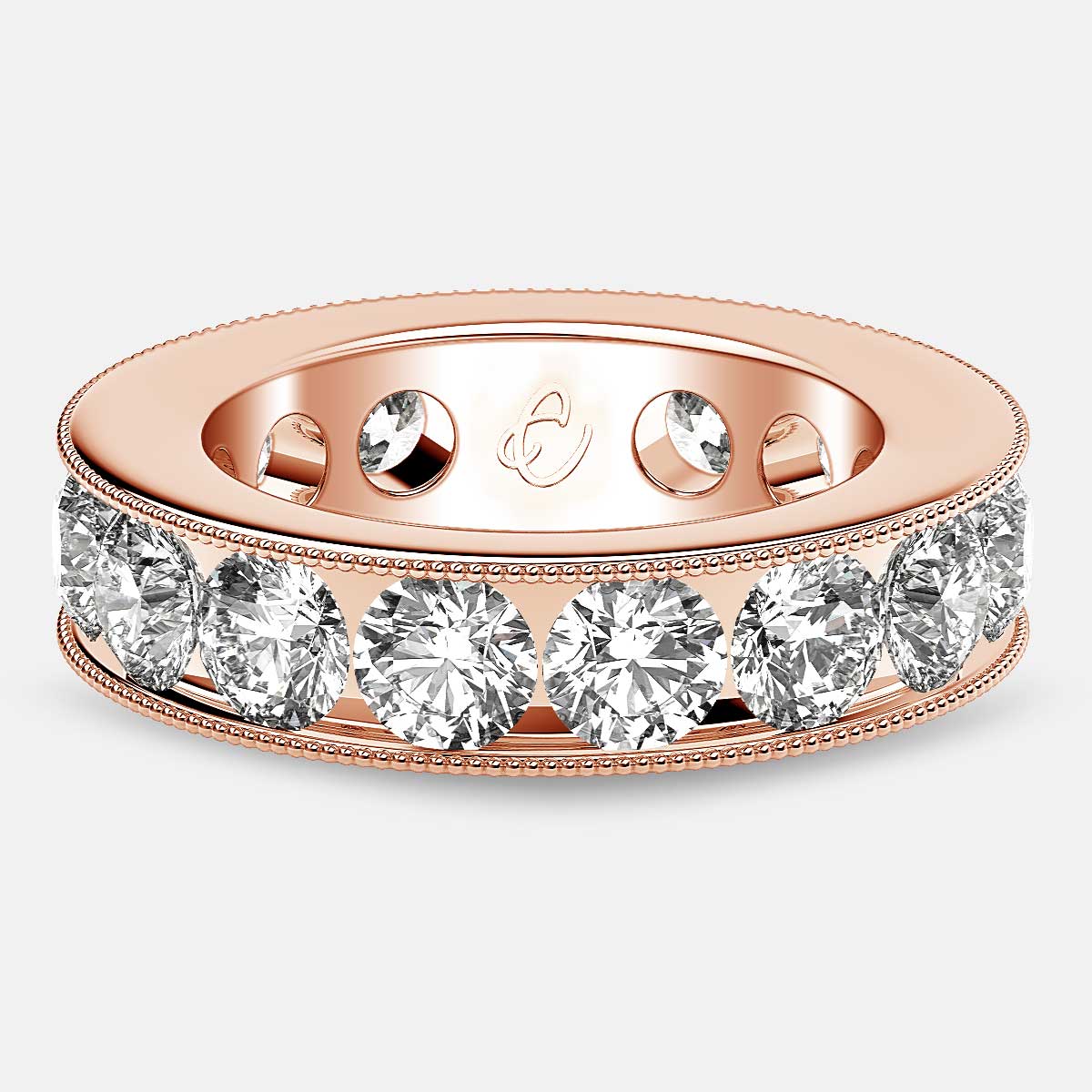 Channel Set Beaded Eternity Ring with Round Diamonds in 18k Rose Gold