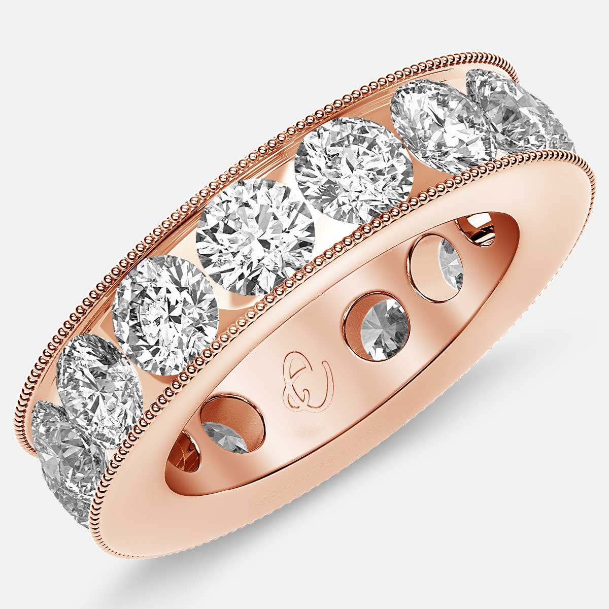 Channel Set Beaded Eternity Ring with Round Diamonds in 18k Rose Gold