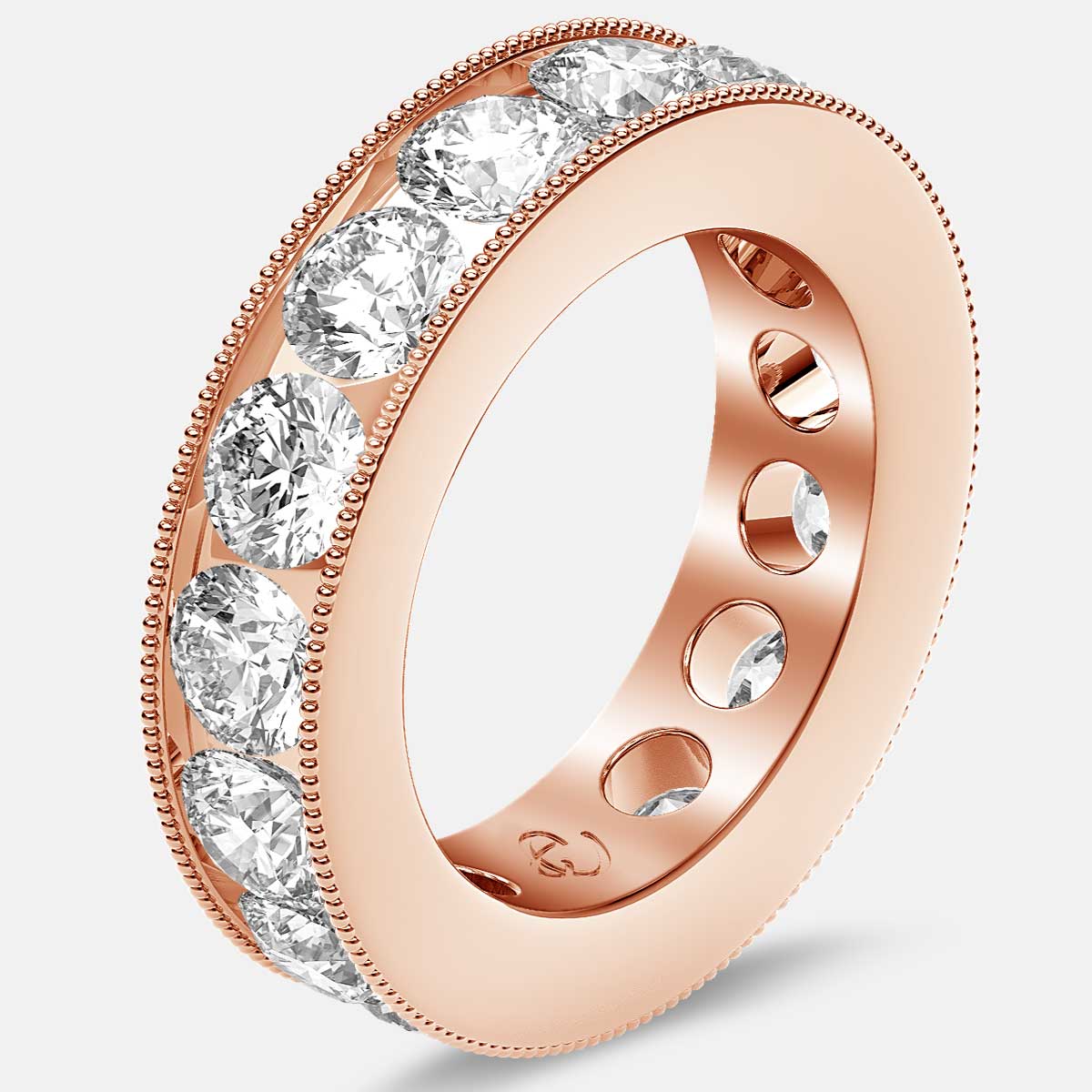 Channel Set Beaded Eternity Ring with Round Diamonds in 18k Rose Gold