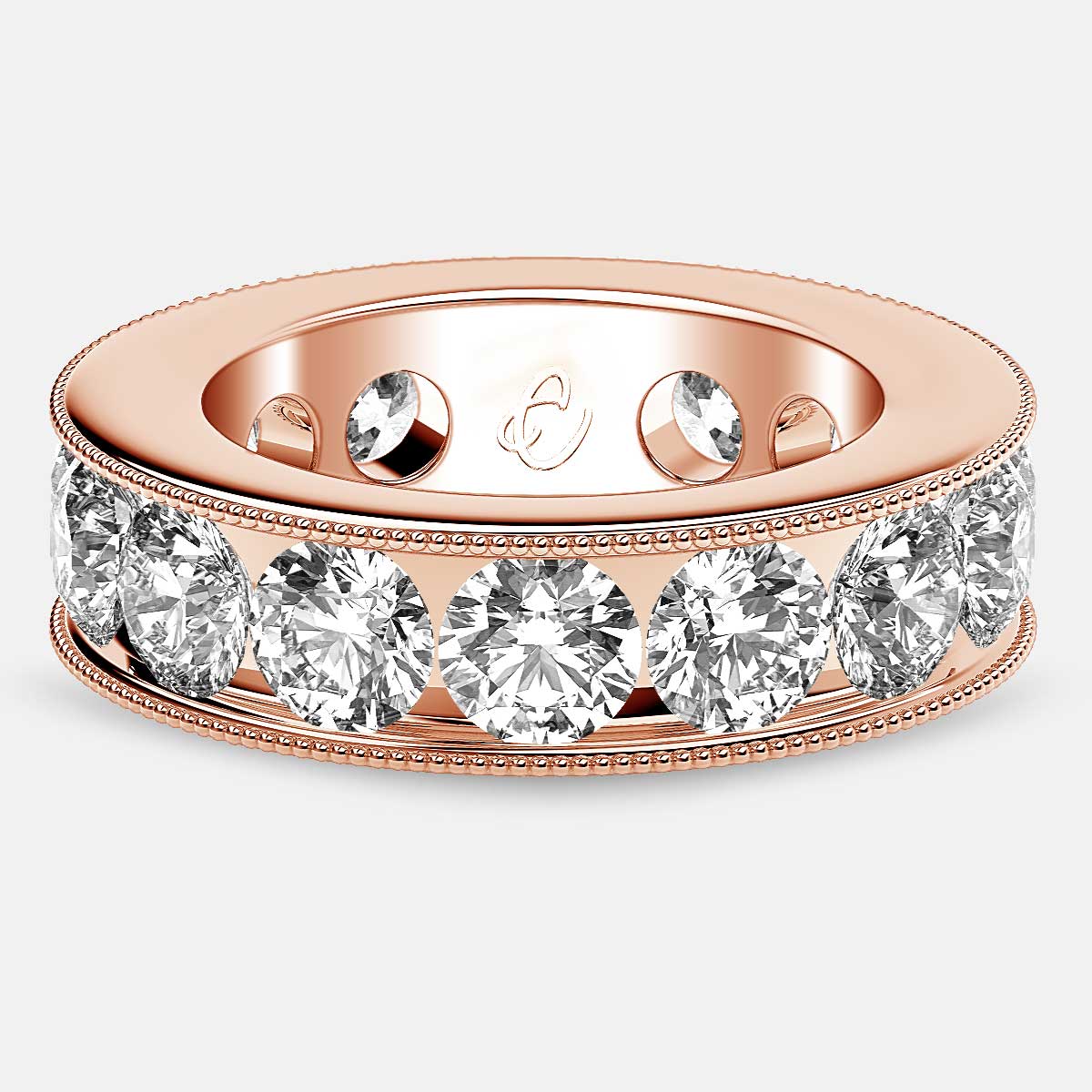 Channel Set Beaded Eternity Ring with Round Diamonds in 18k Rose Gold