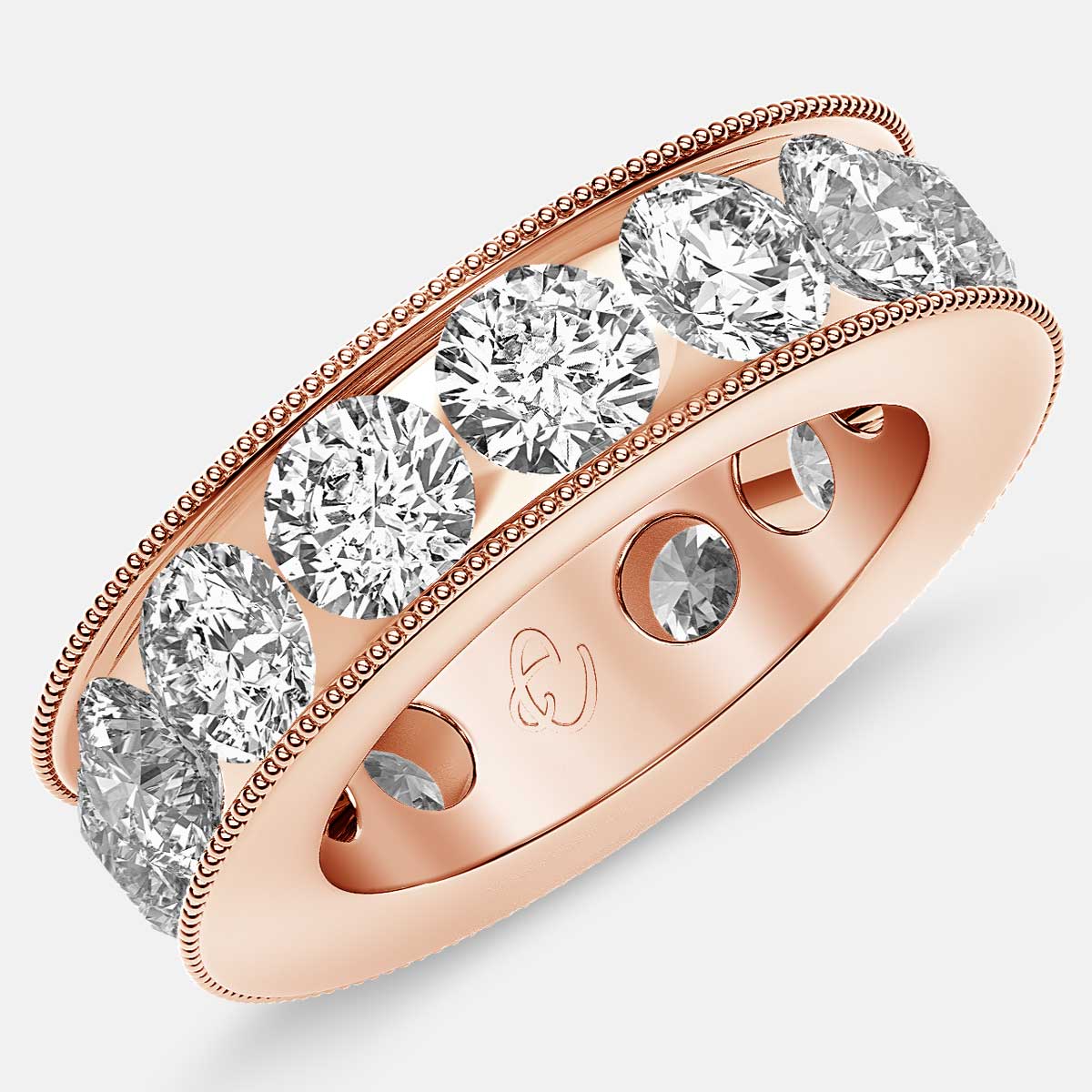 Channel Set Beaded Eternity Ring with Round Diamonds in 18k Rose Gold